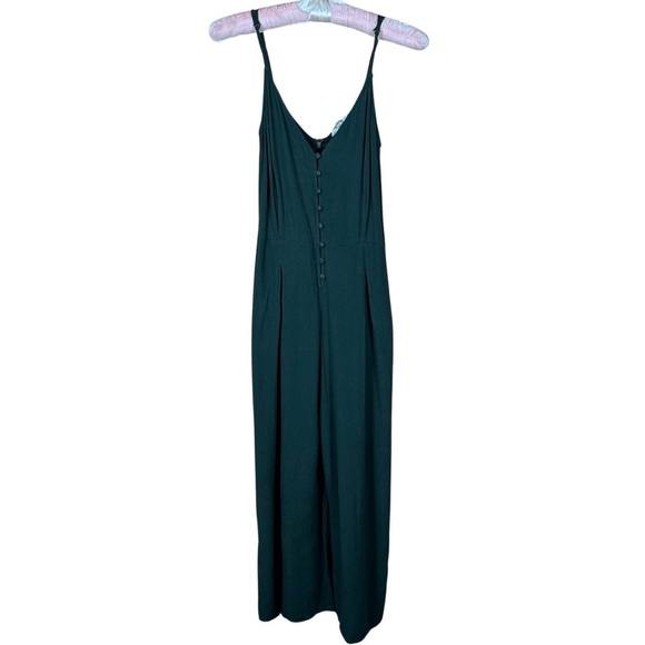 LA Hearts PacSun Forest Green Button Front Spaghetti Strap Jumpsuit - Picture 1 of 6